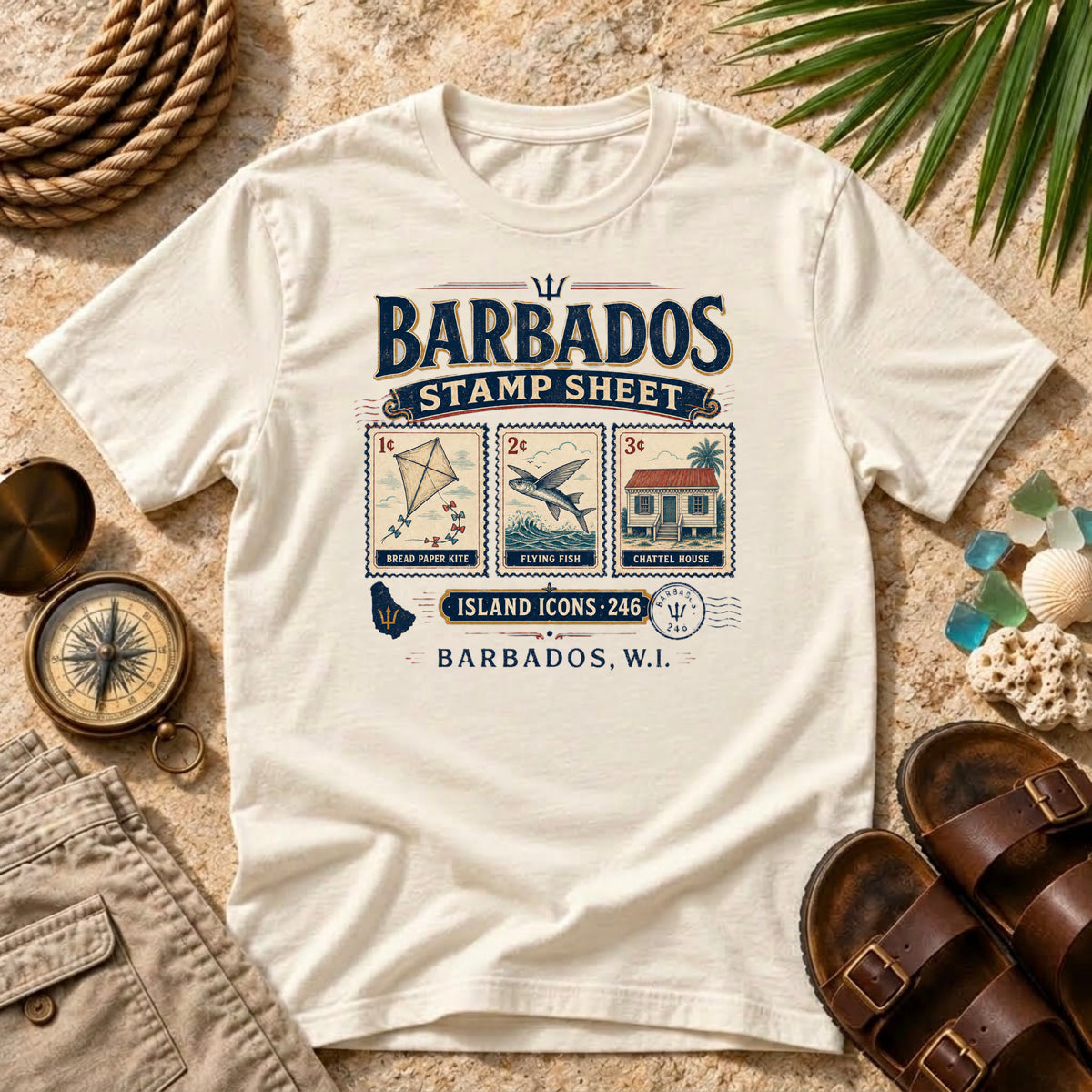 Barbados Stamp Sheet T‑Shirt